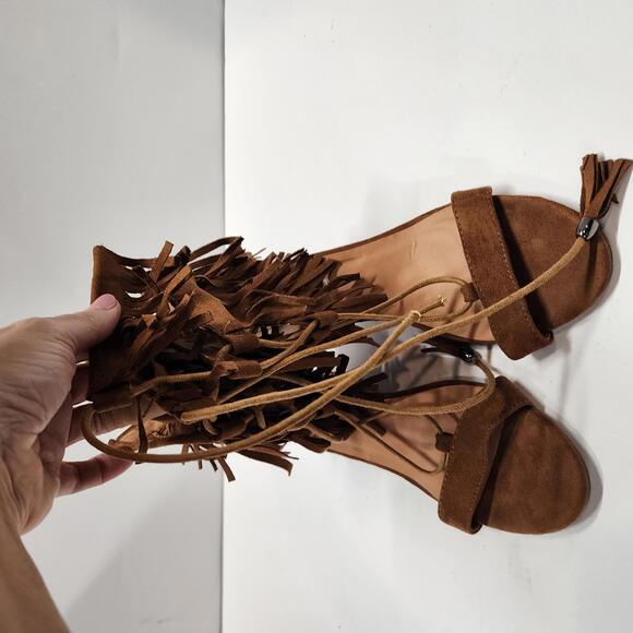 EUC New Women Nature Breeze Tasha-01 Suede Fringe Open Toe  Wedge Sandal 10 - Picture 3 of 9